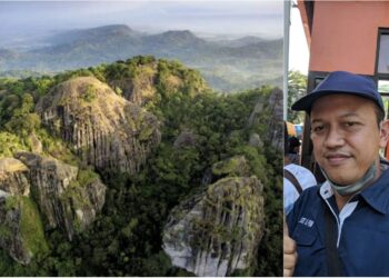 Salah satu destinasi wisata geosite yang ada di Kabupaten Gunung Kidul  Gunung api purba, Nglanggeran (kiri) & Mohamad Arif Aldian, S.IP, M.Si, Kepala Dinas Pariwisata Kabupaten Gunung Kidul (kanan)