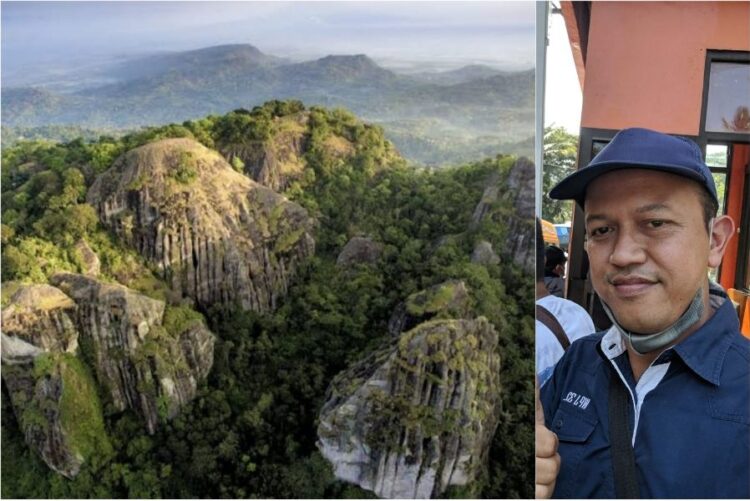 Salah satu destinasi wisata geosite yang ada di Kabupaten Gunung Kidul Gunung api purba, Nglanggeran (kiri) & Mohamad Arif Aldian, S.IP, M.Si, Kepala Dinas Pariwisata Kabupaten Gunung Kidul (kanan)