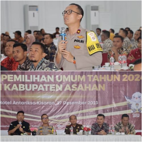Wakapolres Asahan Kompol I Kadek Hery Cahyadi, S.H., S.I.K., M.H menghadiri kegiatan Rapat Koordinasi Kesiapan Pemilihan Umum Tahun 2024. (mass)