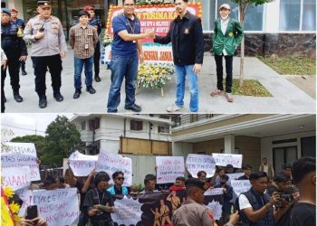 Aksi damai organ taktis Aliansi Mahasiswa saat melakukan aksinya di kantor KPU. (mass)