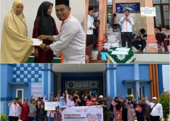 Foto bersama dalam kegiatan penyaluran kegiatan program Ramadhan Ceria oleh Lazismu Asahan.(maston).