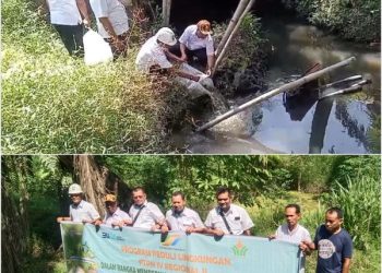 Maskep PKS unit Air Batu Junmanti didampingi Masrep dan sejumlah Asisten serta Kades saat menabur benih ikan. (mass)