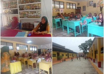 Situasi ruangan belajar dengan warna bangku dan meja yang bervariasi sehingga menimbulkan suasana belajar yang menyenangkan di SDN 0102 Sibuhuan, Sabtu (20/07/2024) Foto: LimaSisiNews/Gabrel