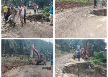 Realisasi perbaikan jalan rusak jalan lintas provinsi di Desa Lestari. (mass)