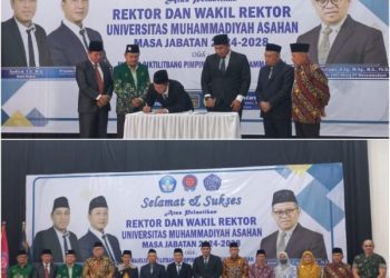 Foto bersama saat diabadikan pada pelantikan Rektor Universitas Muhammadiyah Asahan (UMMAS) Prianda Pebri, S.Pd., M.Pd dan Wakil Rektor Syafrizal, S.H., M.H (mass)